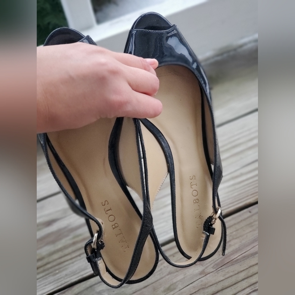 Talbots Black Patent Leather Peep Toe Slingback Shoes - Picture 6 of 6